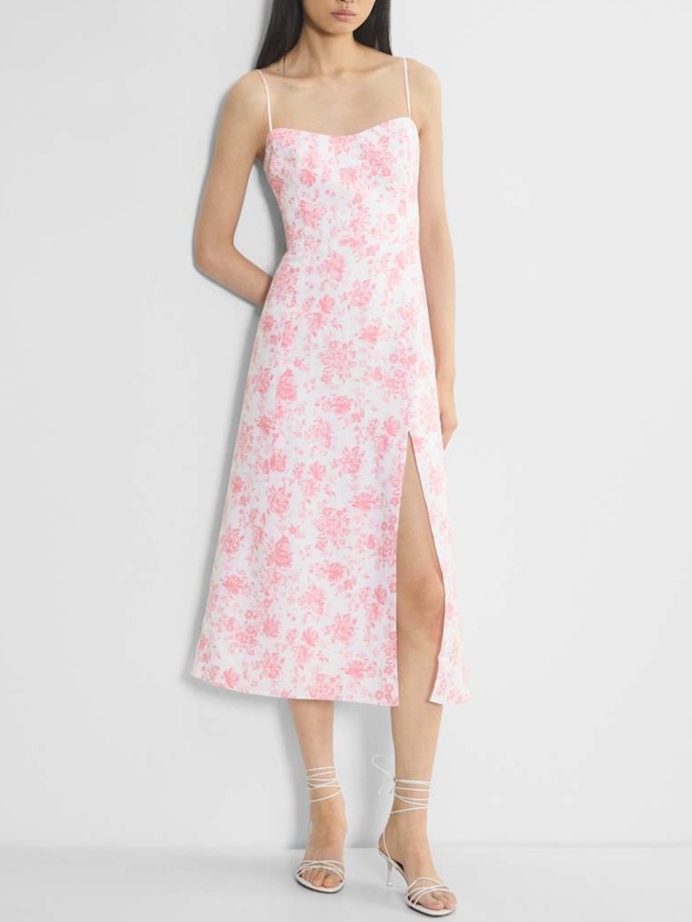 NWT Aritzia Wilfred Barrafina Fit And Flare Linen Maxi Dress Pink Floral Size 2
